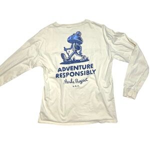 Parks Project Off White Long Sleeve Blue Graphic Mushroom Hiking Retro USA